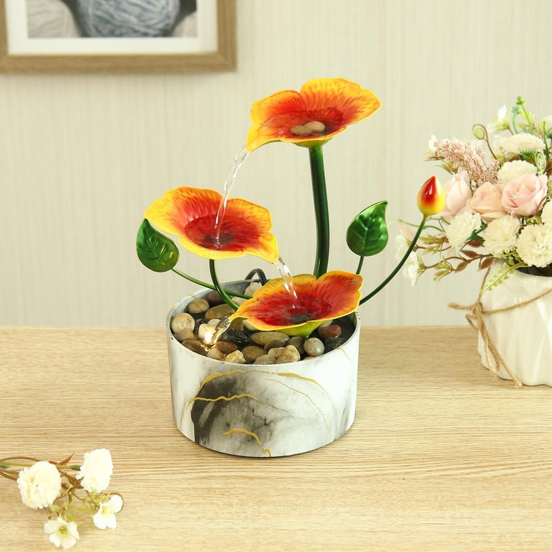 YOQUATE Desk Fountain Hibiscus Flower Themed Tabletop Fountains Indoor Home Decor for Meditation Relaxing(Hibiscus) - Image 2